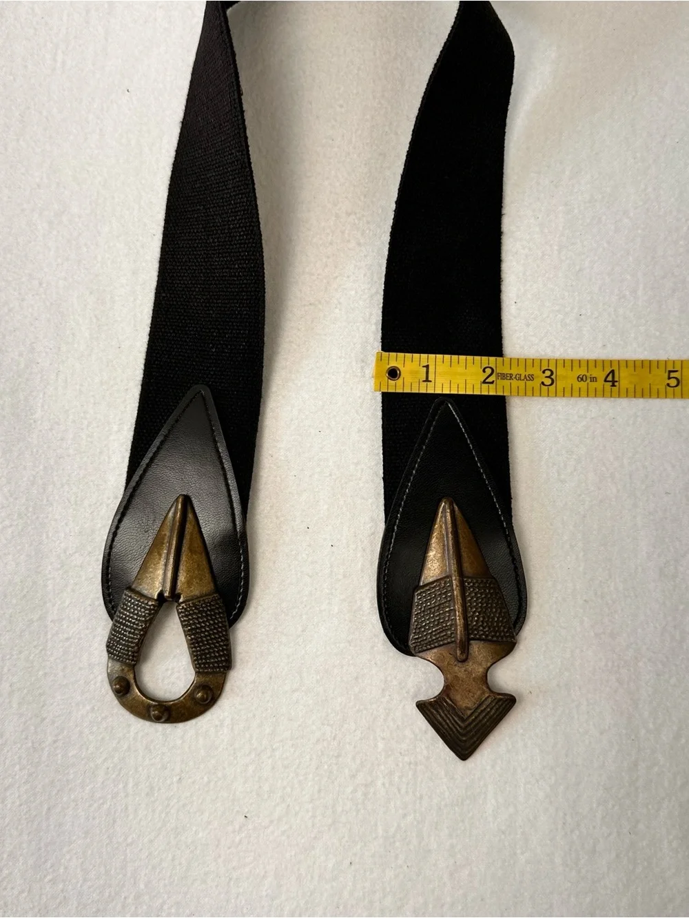 Women's Black Elastic Waist Belt with Antique Gold Geometric Buckle